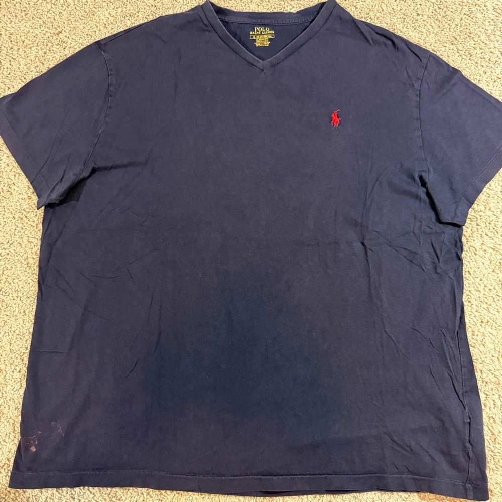 Polo Ralph Lauren V-Neck T-Shirt Mens XL Navy Blue Good Classic Fit 710708261004